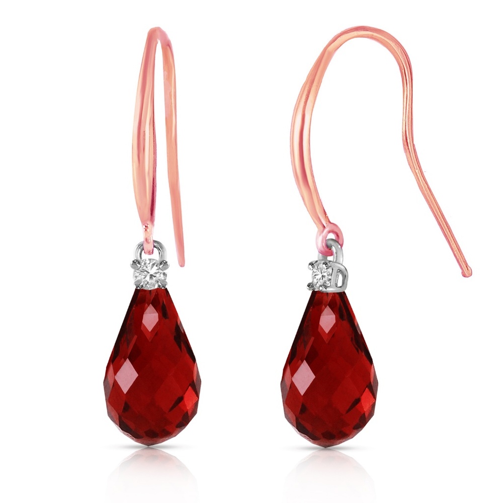 GOLD FISH HOOK EARRINGS WITH DIAMONDS & GARNETS - Picture 3 of 6